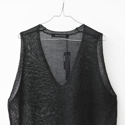 mizuiro ind [ミズイロ インド] wide V neck vest [1-220062]  ワイドVネックベスト・ワイドシルエット・ゆったりシルエット・透け感・リネンライク・テープヤーン編み・レイヤード・LADY'S [2026SS]