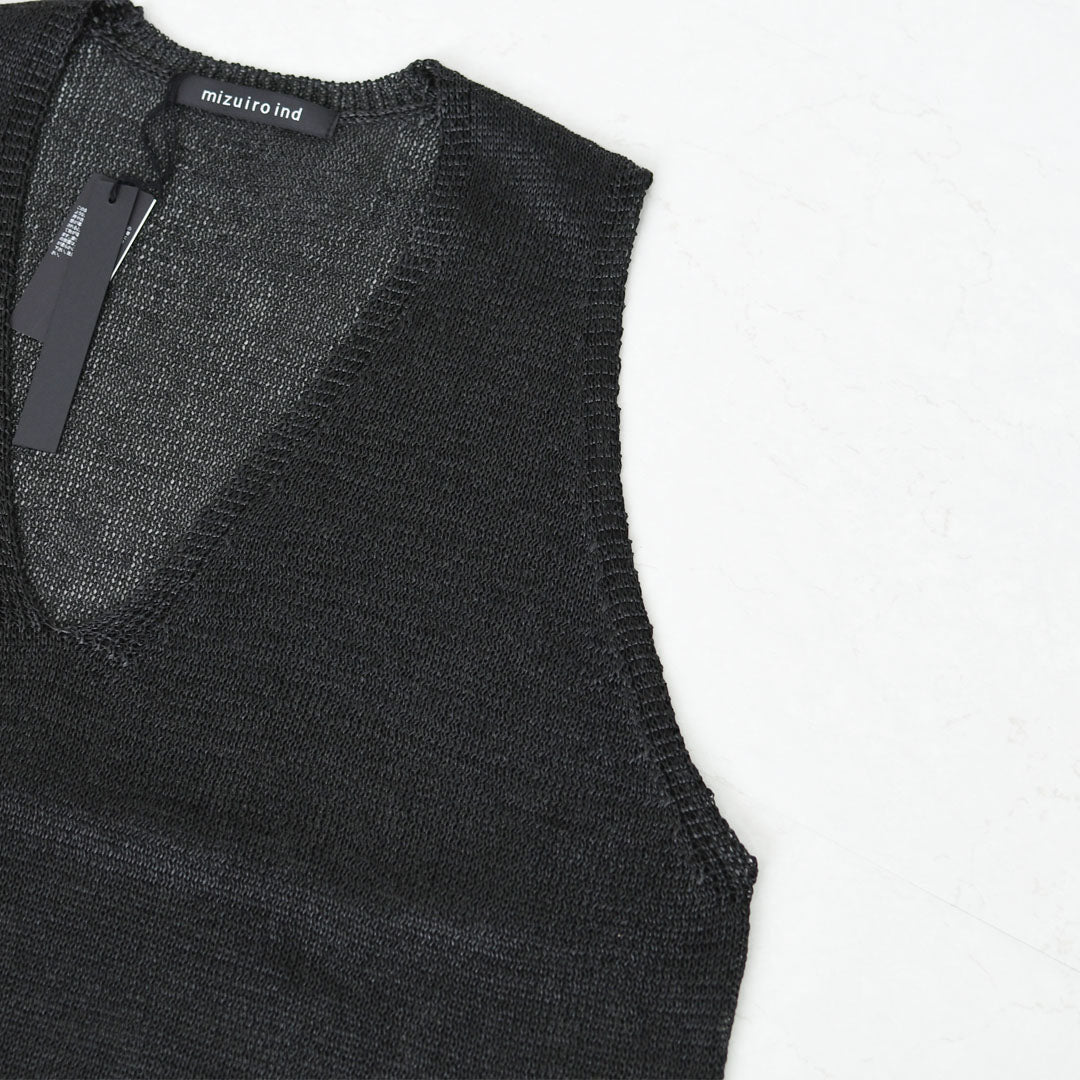 mizuiro ind [ミズイロ インド] wide V neck vest [1-220062]  ワイドVネックベスト・ワイドシルエット・ゆったりシルエット・透け感・リネンライク・テープヤーン編み・レイヤード・LADY'S [2026SS]