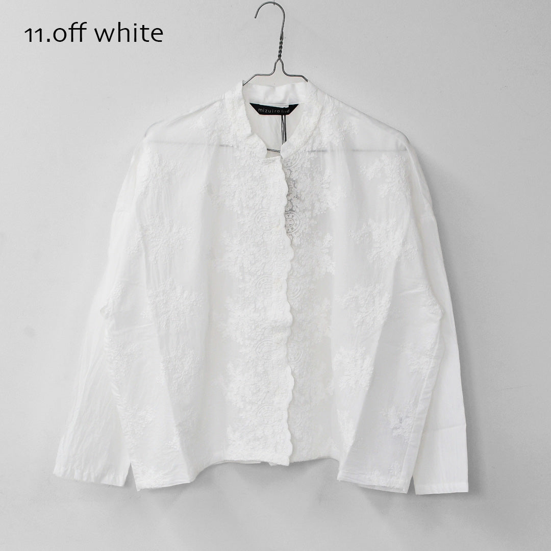 mizuiro ind [ミズイロ インド] lace stand collar wide shirt [1-239005] レーススタンドカラーワイドシャツ [2026AW]
