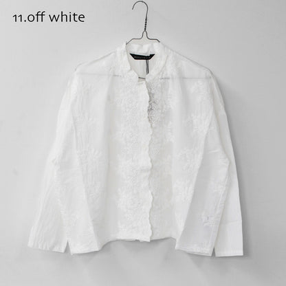 mizuiro ind [ミズイロ インド] lace stand collar wide shirt [1-239005] レーススタンドカラーワイドシャツ [2026AW]