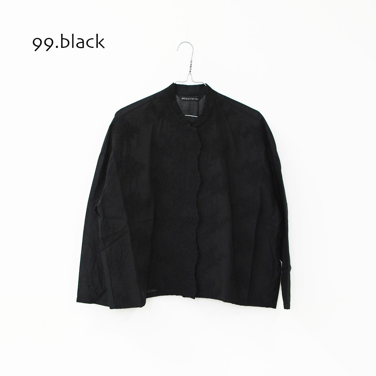 mizuiro ind [ミズイロ インド] lace stand collar wide shirt [1-239005] レーススタンドカラーワイドシャツ [2025AW]