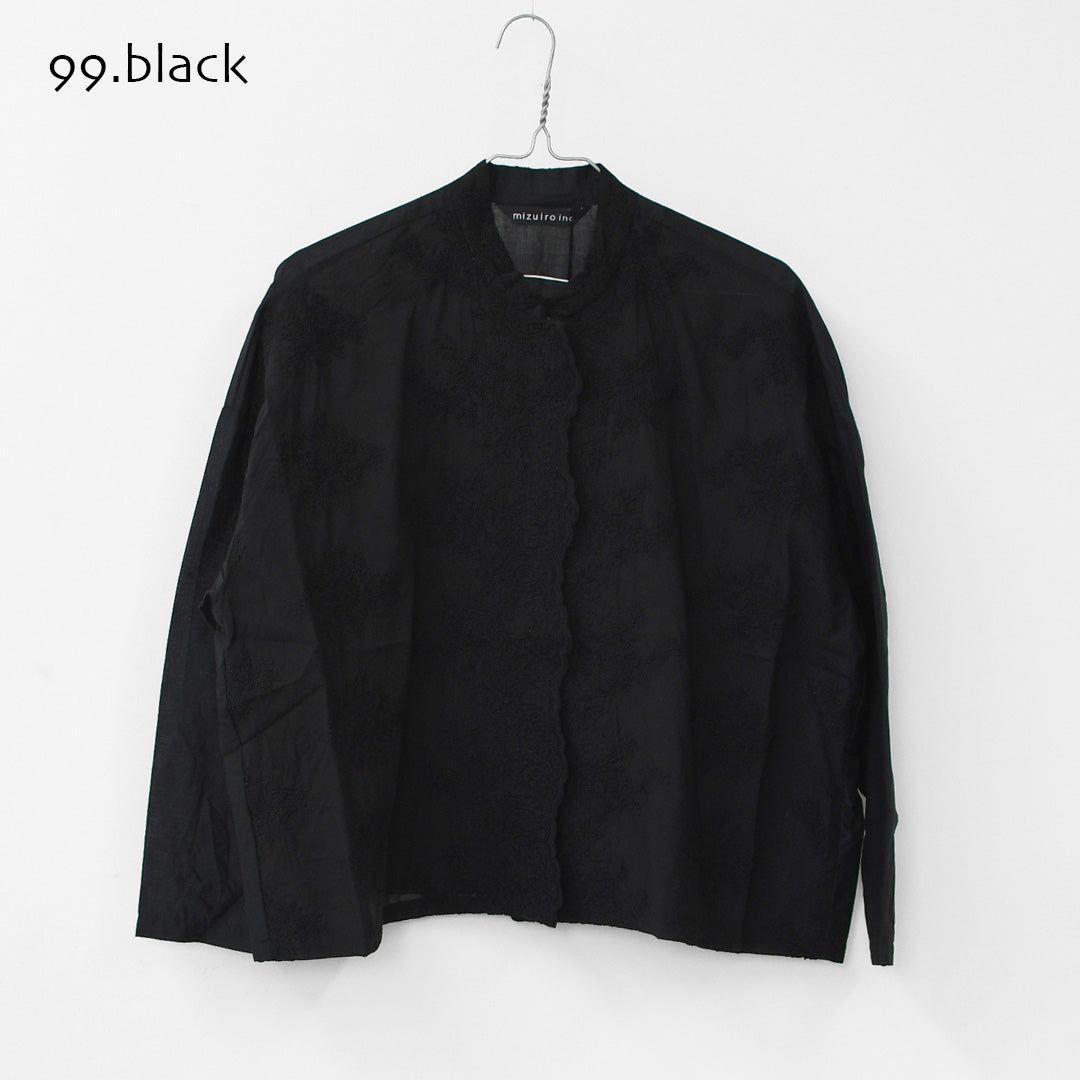 mizuiro ind [ミズイロ インド] lace stand collar wide shirt [1-239005] レーススタンドカラーワイドシャツ [2026AW]