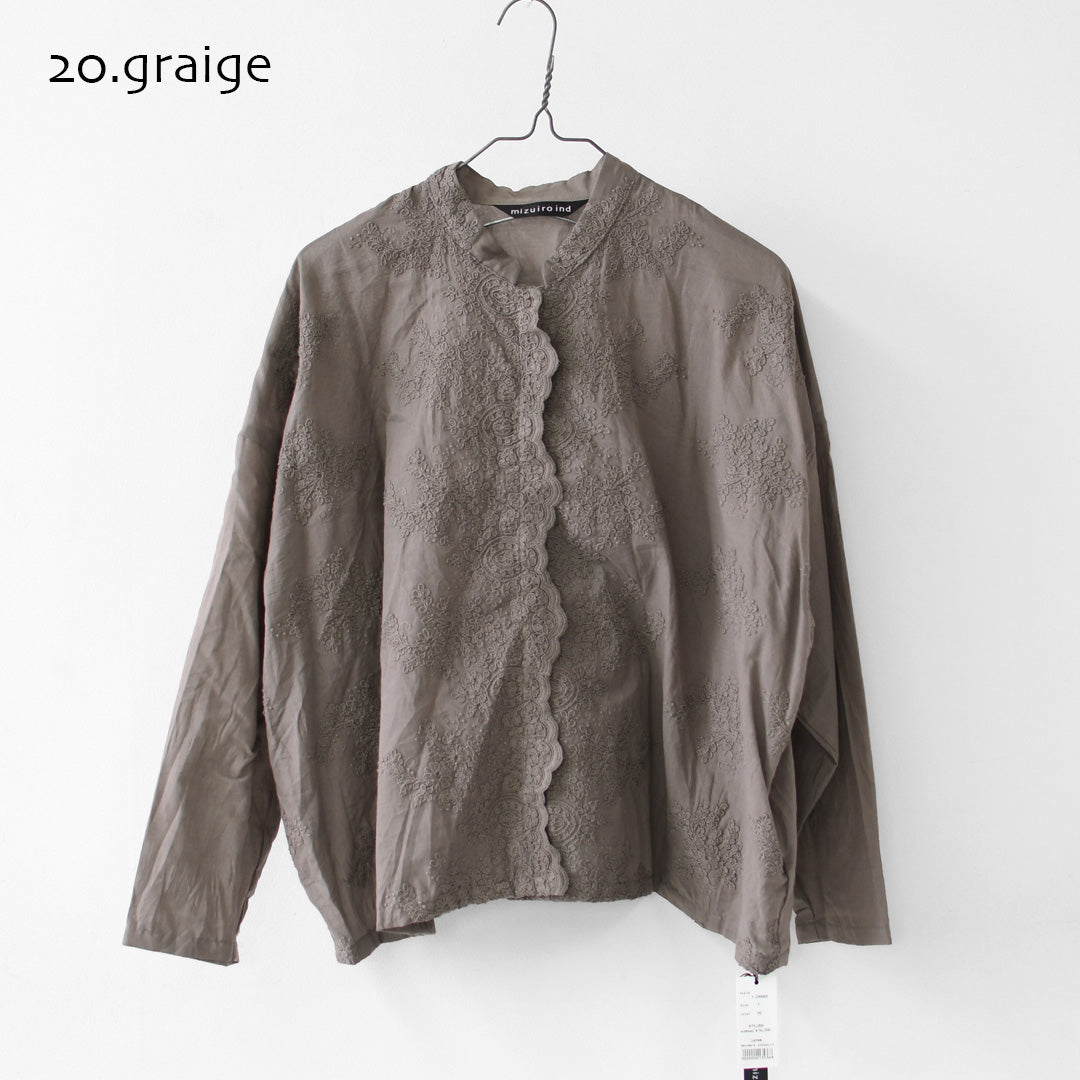 mizuiro ind [ミズイロ インド] lace stand collar wide shirt [1-239005] レーススタンドカラーワイドシャツ [2026AW]