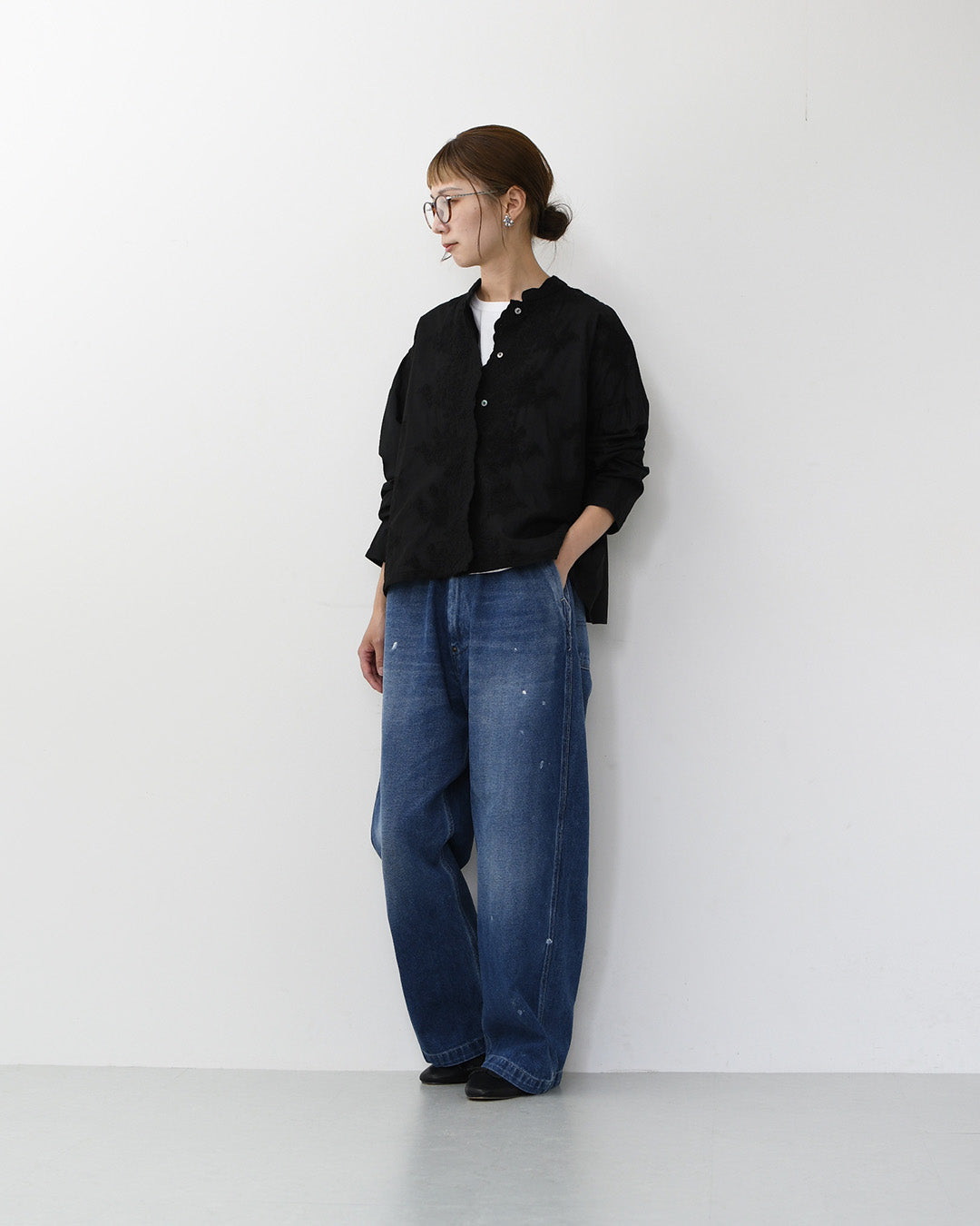 mizuiro ind [ミズイロ インド] lace stand collar wide shirt [1-239005] レーススタンドカラーワイドシャツ [2026AW]