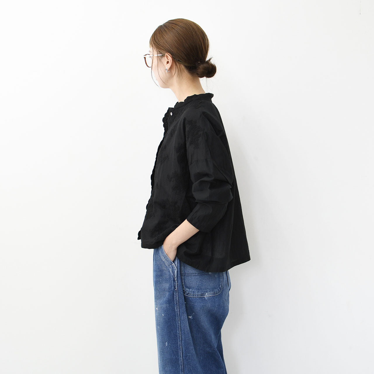 mizuiro ind [ミズイロ インド] lace stand collar wide shirt [1-239005] レーススタンドカラーワイドシャツ [2025AW]