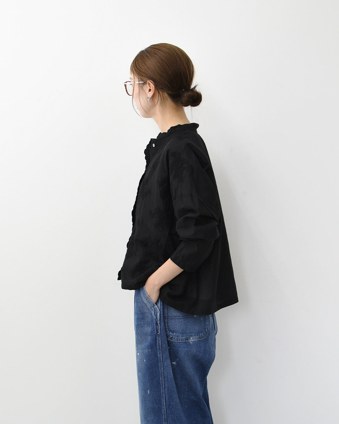 mizuiro ind [ミズイロ インド] lace stand collar wide shirt [1-239005] レーススタンドカラーワイドシャツ [2026AW]