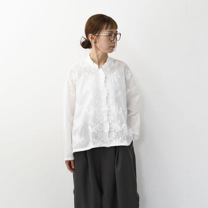 mizuiro ind [ミズイロ インド] lace stand collar wide shirt [1-239005] レーススタンドカラーワイドシャツ [2025AW]