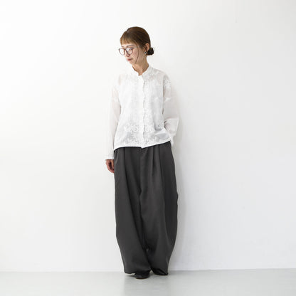 mizuiro ind [ミズイロ インド] lace stand collar wide shirt [1-239005] レーススタンドカラーワイドシャツ [2025AW]
