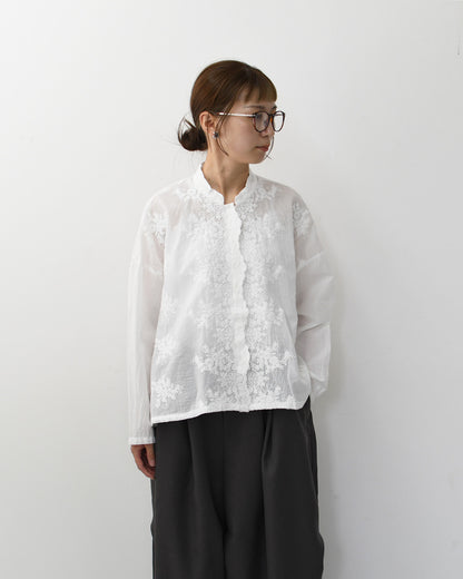 mizuiro ind [ミズイロ インド] lace stand collar wide shirt [1-239005] レーススタンドカラーワイドシャツ [2026AW]