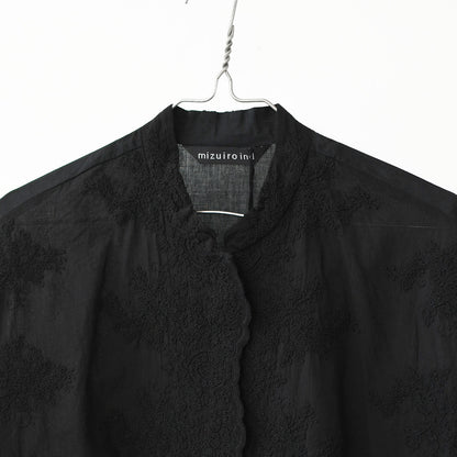 mizuiro ind [ミズイロ インド] lace stand collar wide shirt [1-239005] レーススタンドカラーワイドシャツ [2025AW]