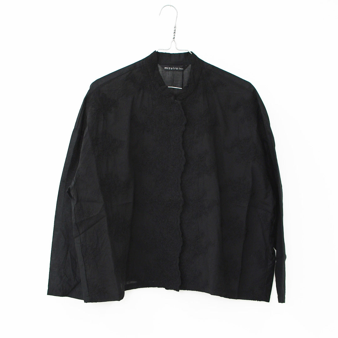 mizuiro ind [ミズイロ インド] lace stand collar wide shirt [1-239005] レーススタンドカラーワイドシャツ [2026AW]