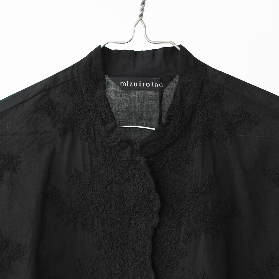 mizuiro ind [ミズイロ インド] lace stand collar wide shirt [1-239005] レーススタンドカラーワイドシャツ [2026AW]