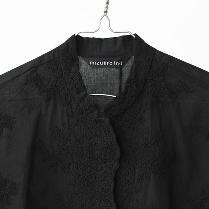mizuiro ind [ミズイロ インド] lace stand collar wide shirt [1-239005] レーススタンドカラーワイドシャツ [2026AW]