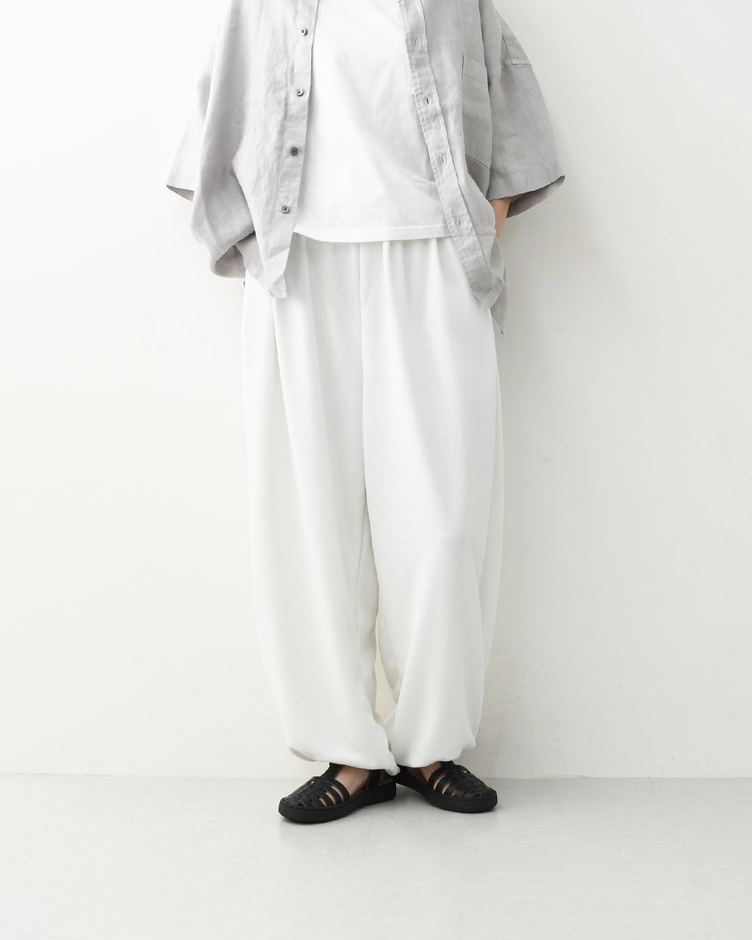 mizuiro ind [ミズイロ インド] fleece drawstring hem PT [1-260104] ドライフレンチテリードローストリングヘムパンツ・スウェットパンツ・ルーズシルエット・ワイドパンツ・ウエストゴム・カジュアル・LADY'S [2026SS]