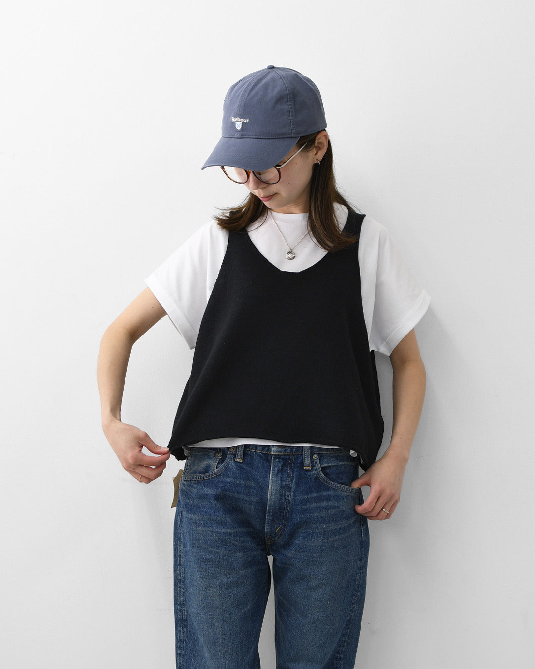 mizuiro ind [ミズイロ インド] U neck short vest [2-220043] Uネックショートベスト・ベスト・ニットベスト・Uネック・レイヤードスタイル・LADY'S [2026SS]