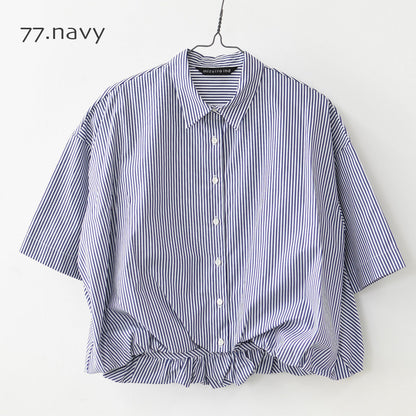 mizuiro ind [ミズイロインド] stripe half slv ballon shirt [2-230129] ストライプハーフスリーブバルーンシャツ・ストライプシャツ・ギンガムチェック・リラックスシルエット・LADY'S [2026SS]
