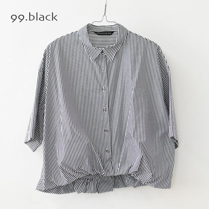 mizuiro ind [ミズイロインド] stripe half slv ballon shirt [2-230129] ストライプハーフスリーブバルーンシャツ・ストライプシャツ・ギンガムチェック・リラックスシルエット・LADY'S [2026SS]