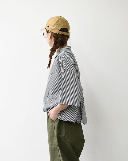 mizuiro ind [ミズイロインド] stripe half slv ballon shirt [2-230129] ストライプハーフスリーブバルーンシャツ・ストライプシャツ・ギンガムチェック・リラックスシルエット・LADY'S [2026SS]