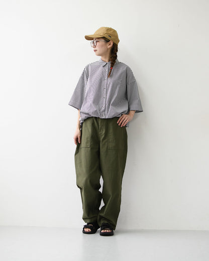 mizuiro ind [ミズイロインド] stripe half slv ballon shirt [2-230129] ストライプハーフスリーブバルーンシャツ・ストライプシャツ・ギンガムチェック・リラックスシルエット・LADY'S [2026SS]