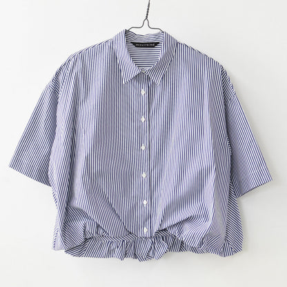 mizuiro ind [ミズイロインド] stripe half slv ballon shirt [2-230129] ストライプハーフスリーブバルーンシャツ・ストライプシャツ・ギンガムチェック・リラックスシルエット・LADY'S [2026SS]