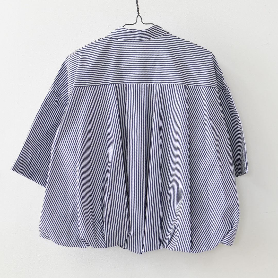 mizuiro ind [ミズイロインド] stripe half slv ballon shirt [2-230129] ストライプハーフスリーブバルーンシャツ・ストライプシャツ・ギンガムチェック・リラックスシルエット・LADY'S [2026SS]