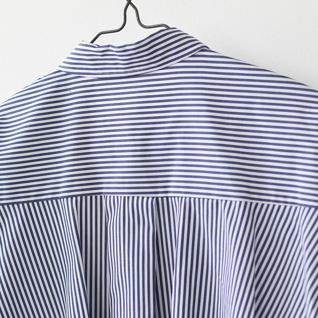 mizuiro ind [ミズイロインド] stripe half slv ballon shirt [2-230129] ストライプハーフスリーブバルーンシャツ・ストライプシャツ・ギンガムチェック・リラックスシルエット・LADY'S [2026SS]