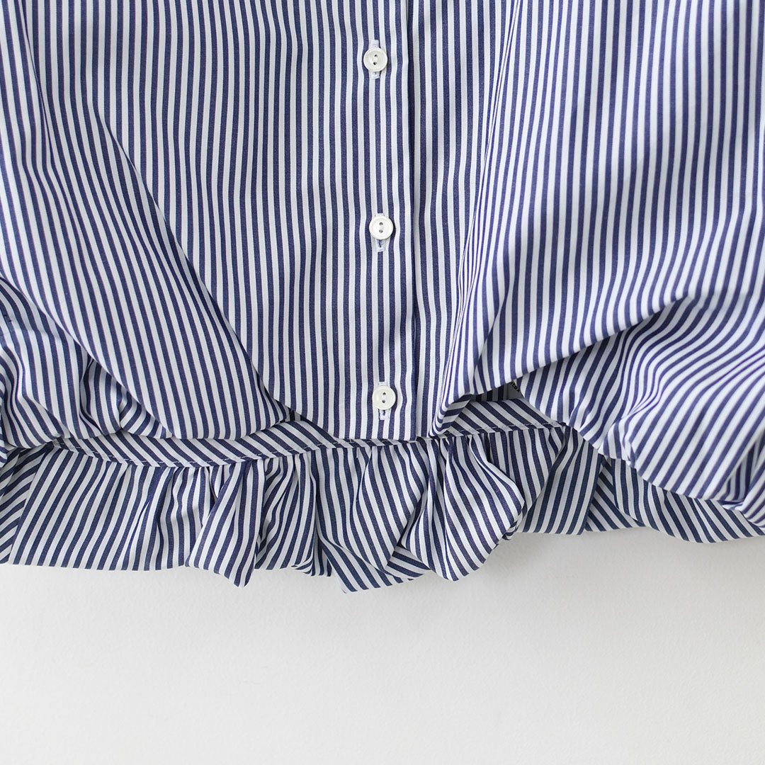 mizuiro ind [ミズイロインド] stripe half slv ballon shirt [2-230129] ストライプハーフスリーブバルーンシャツ・ストライプシャツ・ギンガムチェック・リラックスシルエット・LADY'S [2026SS]