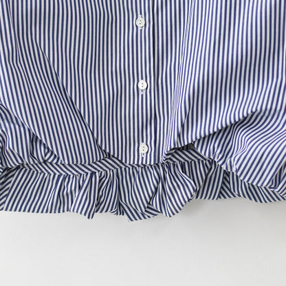 mizuiro ind [ミズイロインド] stripe half slv ballon shirt [2-230129] ストライプハーフスリーブバルーンシャツ・ストライプシャツ・ギンガムチェック・リラックスシルエット・LADY'S [2026SS]