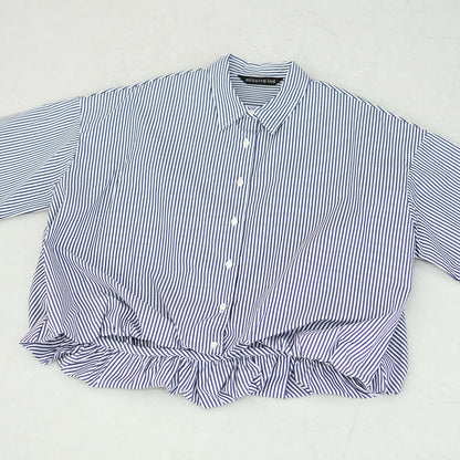 mizuiro ind [ミズイロインド] stripe half slv ballon shirt [2-230129] ストライプハーフスリーブバルーンシャツ・ストライプシャツ・ギンガムチェック・リラックスシルエット・LADY'S [2026SS]
