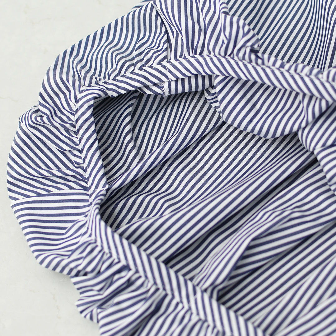 mizuiro ind [ミズイロインド] stripe half slv ballon shirt [2-230129] ストライプハーフスリーブバルーンシャツ・ストライプシャツ・ギンガムチェック・リラックスシルエット・LADY'S [2026SS]