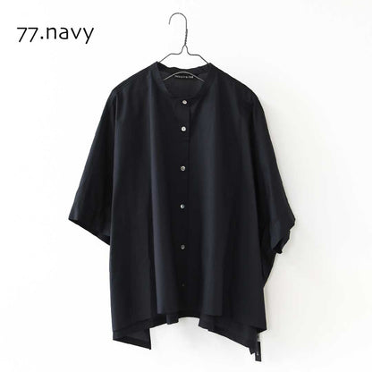 mizuiro ind [ミズイロ インド] half slv stand collar wide shirt [2-230132] ハーフスリーブスタンドカラーワイドシャツ・コットンシャツ・シンプル・きれいめ・七分袖・LADY'S [2026SS]
