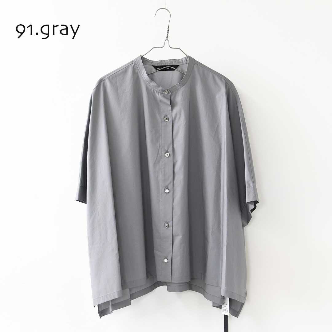 mizuiro ind [ミズイロ インド] half slv stand collar wide shirt [2-230132] ハーフスリーブスタンドカラーワイドシャツ・コットンシャツ・シンプル・きれいめ・七分袖・LADY'S [2026SS]
