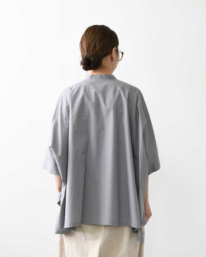 mizuiro ind [ミズイロ インド] half slv stand collar wide shirt [2-230132] ハーフスリーブスタンドカラーワイドシャツ・コットンシャツ・シンプル・きれいめ・七分袖・LADY'S [2026SS]