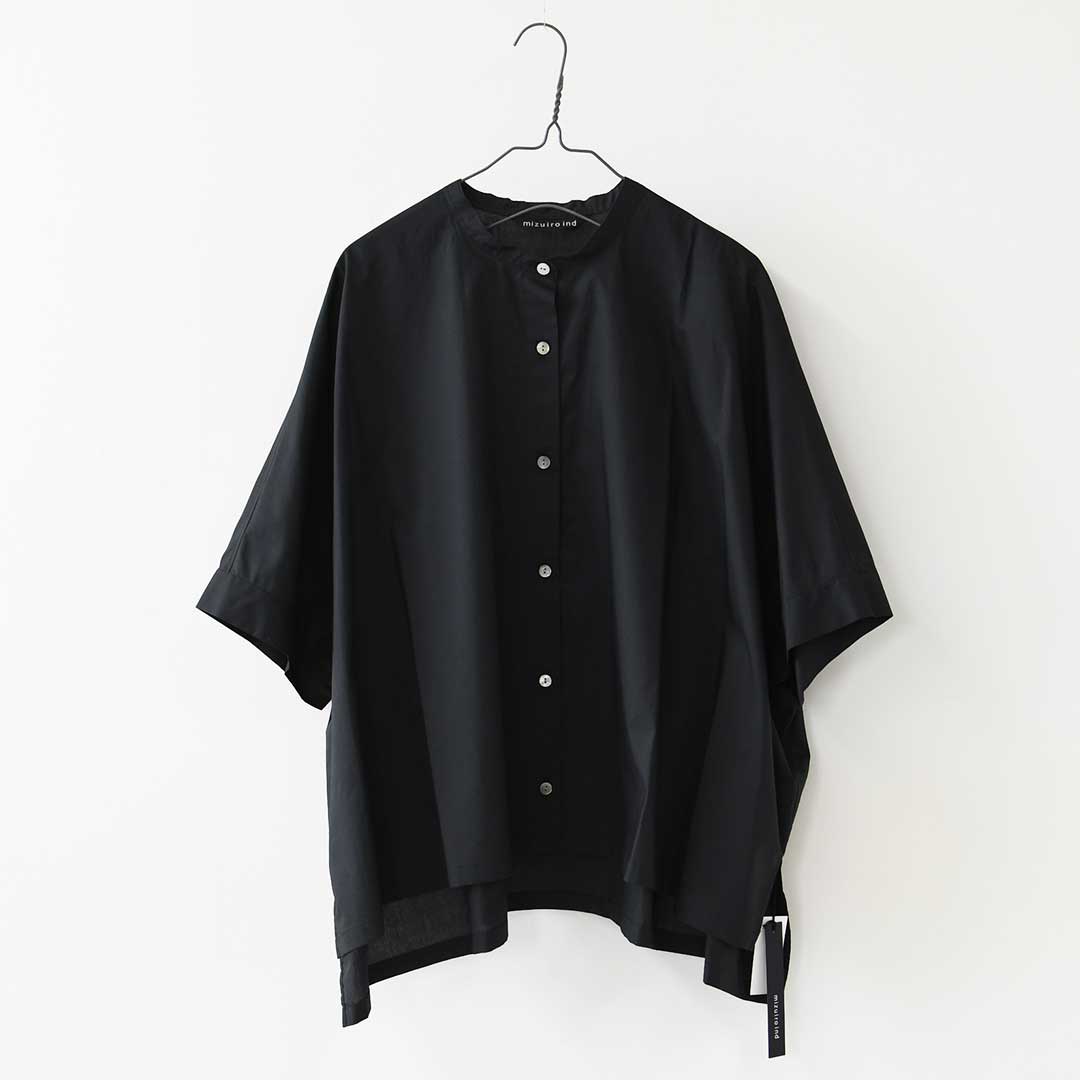 mizuiro ind [ミズイロ インド] half slv stand collar wide shirt [2-230132] ハーフスリーブスタンドカラーワイドシャツ・コットンシャツ・シンプル・きれいめ・七分袖・LADY'S [2026SS]