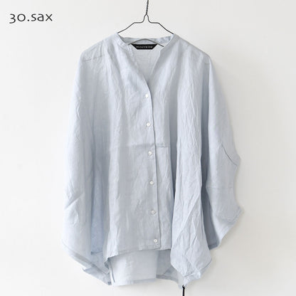 mizuiro ind [ミズイロ インド] linen stand collar cocoon shirt [2-230136] リネンスタンドカラーコクーンシャツ・コクーンシルエット・ワイドシルエット・スタンドカラーシャツ・ゆったりシルエット・通気性・吸湿性・LADY'S [2026SS]