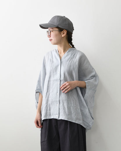 mizuiro ind [ミズイロ インド] linen stand collar cocoon shirt [2-230136] リネンスタンドカラーコクーンシャツ・コクーンシルエット・ワイドシルエット・スタンドカラーシャツ・ゆったりシルエット・通気性・吸湿性・LADY'S [2026SS]
