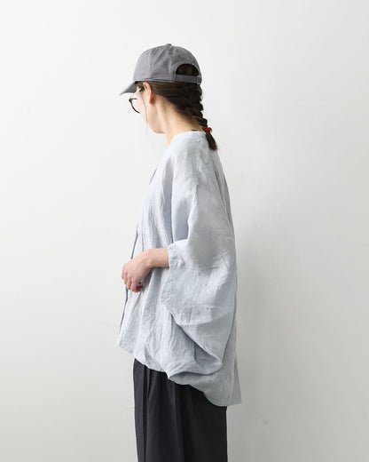 mizuiro ind [ミズイロ インド] linen stand collar cocoon shirt [2-230136] リネンスタンドカラーコクーンシャツ・コクーンシルエット・ワイドシルエット・スタンドカラーシャツ・ゆったりシルエット・通気性・吸湿性・LADY'S [2026SS]