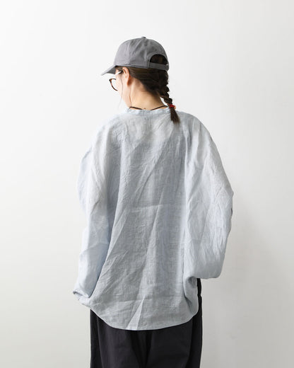 mizuiro ind [ミズイロ インド] linen stand collar cocoon shirt [2-230136] リネンスタンドカラーコクーンシャツ・コクーンシルエット・ワイドシルエット・スタンドカラーシャツ・ゆったりシルエット・通気性・吸湿性・LADY'S [2026SS]