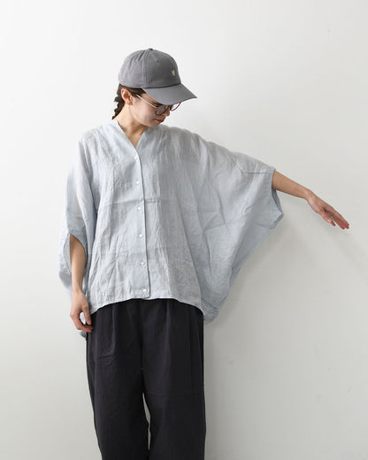 mizuiro ind [ミズイロ インド] linen stand collar cocoon shirt [2-230136] リネンスタンドカラーコクーンシャツ・コクーンシルエット・ワイドシルエット・スタンドカラーシャツ・ゆったりシルエット・通気性・吸湿性・LADY'S [2026SS]