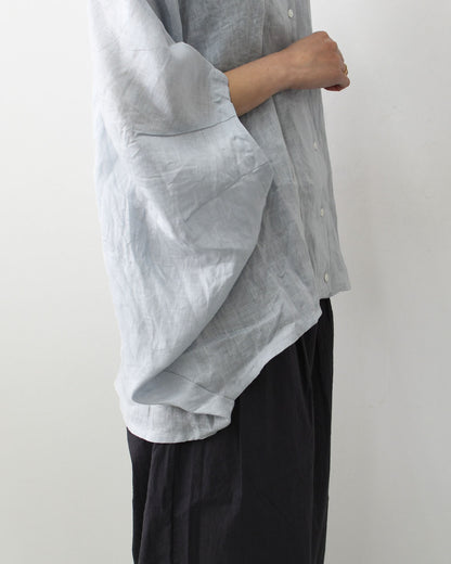 mizuiro ind [ミズイロ インド] linen stand collar cocoon shirt [2-230136] リネンスタンドカラーコクーンシャツ・コクーンシルエット・ワイドシルエット・スタンドカラーシャツ・ゆったりシルエット・通気性・吸湿性・LADY'S [2026SS]