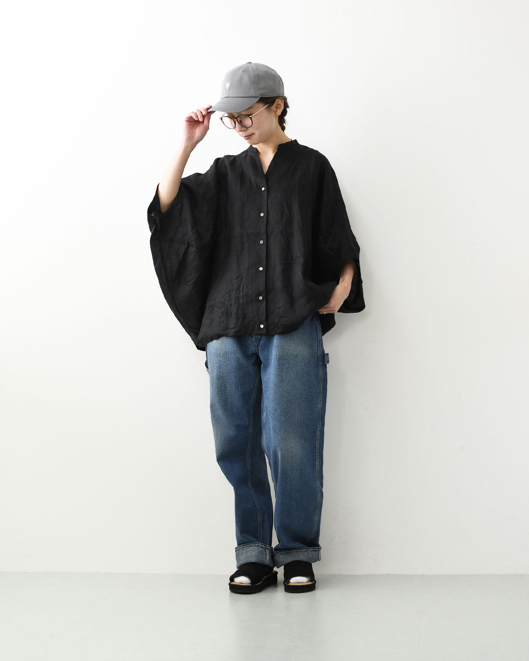 mizuiro ind [ミズイロ インド] linen stand collar cocoon shirt [2-230136] リネンスタンドカラーコクーンシャツ・コクーンシルエット・ワイドシルエット・スタンドカラーシャツ・ゆったりシルエット・通気性・吸湿性・LADY'S [2026SS]
