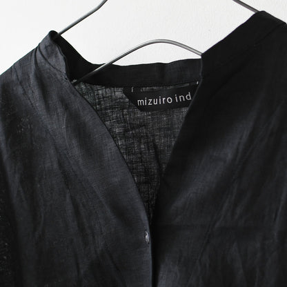 mizuiro ind [ミズイロ インド] linen stand collar cocoon shirt [2-230136] リネンスタンドカラーコクーンシャツ・コクーンシルエット・ワイドシルエット・スタンドカラーシャツ・ゆったりシルエット・通気性・吸湿性・LADY'S [2026SS]