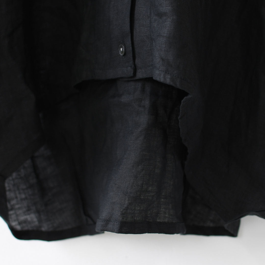 mizuiro ind [ミズイロ インド] linen stand collar cocoon shirt [2-230136] リネンスタンドカラーコクーンシャツ・コクーンシルエット・ワイドシルエット・スタンドカラーシャツ・ゆったりシルエット・通気性・吸湿性・LADY'S [2026SS]