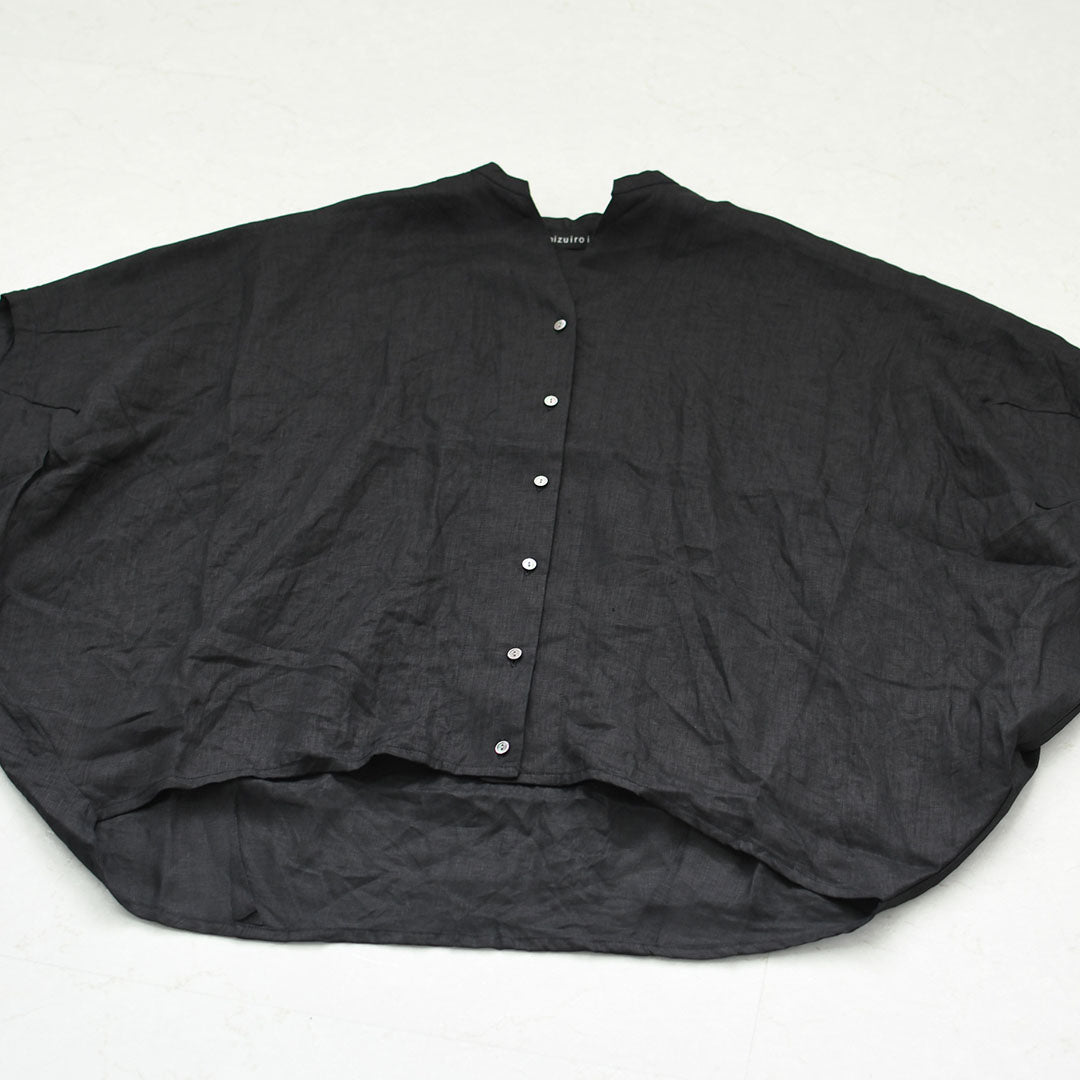 mizuiro ind [ミズイロ インド] linen stand collar cocoon shirt [2-230136] リネンスタンドカラーコクーンシャツ・コクーンシルエット・ワイドシルエット・スタンドカラーシャツ・ゆったりシルエット・通気性・吸湿性・LADY'S [2026SS]