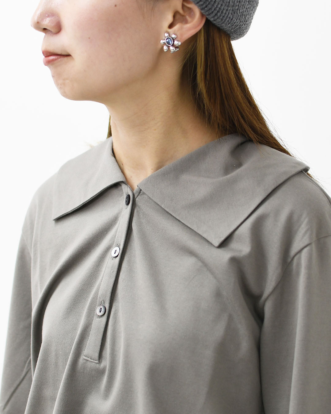 mizuiro ind [ミズイロ インド] wide collar polo shirt [3-210053] ワイドカラーポロシャツ・コットンシャツ・ビッグカラー・長袖・LADY'S [2025AW]