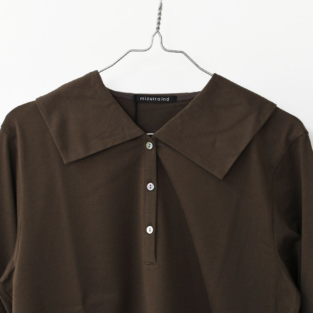 mizuiro ind [ミズイロ インド] wide collar polo shirt [3-210053] ワイドカラーポロシャツ・コットンシャツ・ビッグカラー・長袖・LADY'S [2025AW]