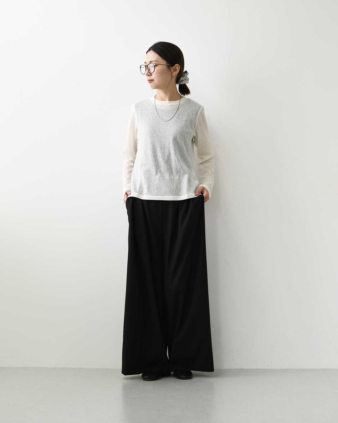 mizuiro ind [ミズイロ インド] lace jacquard P/O [3-210070] レースジャカードプルオーバー・クルーネック・長袖・LADY'S [2026AW]