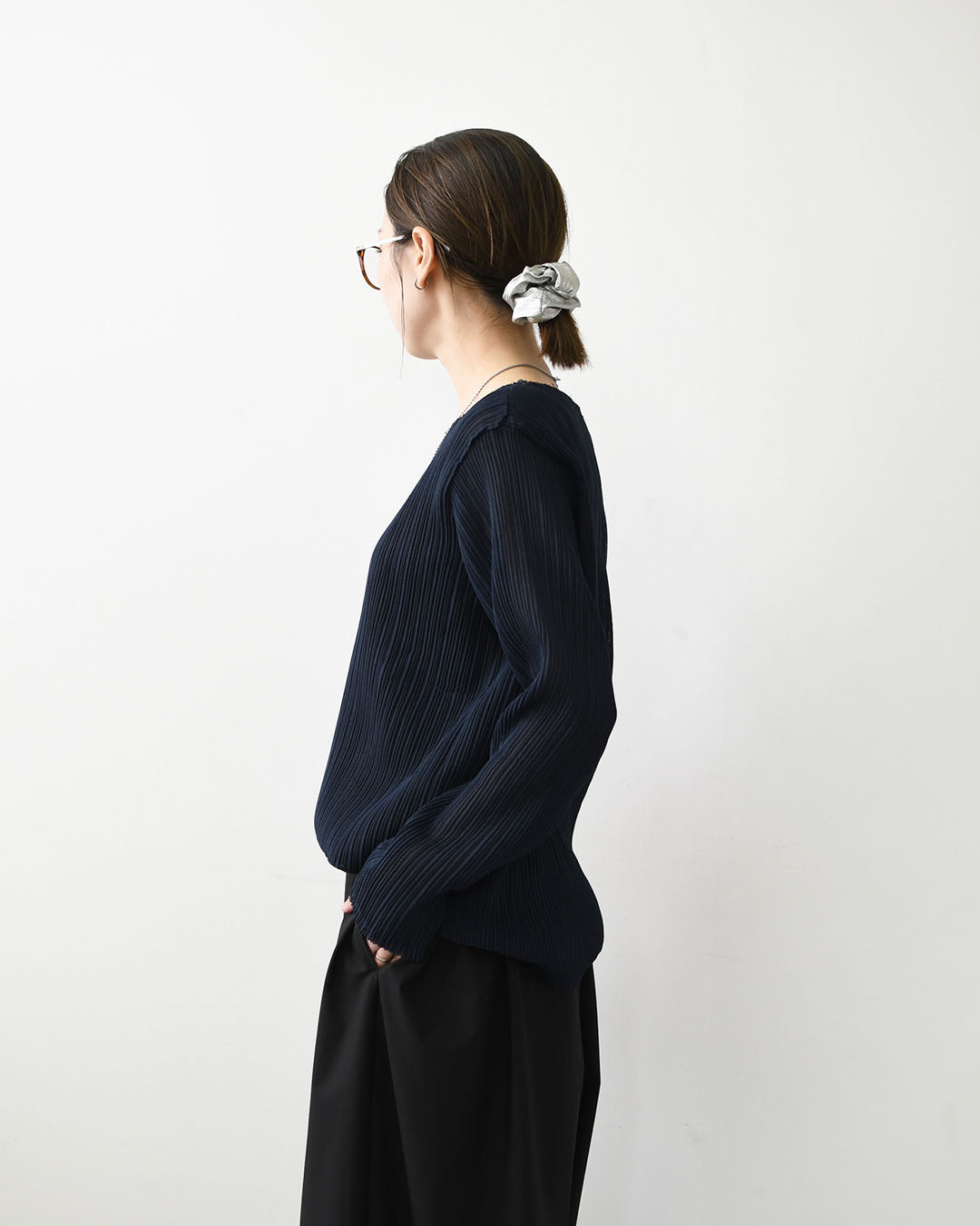 mizuiro ind [ミズイロ インド] pleats like crew neck P/O [3-210071] プリーツライククルーネックプルオーバー・クルーネック・長袖・LADY'S[2026AW]