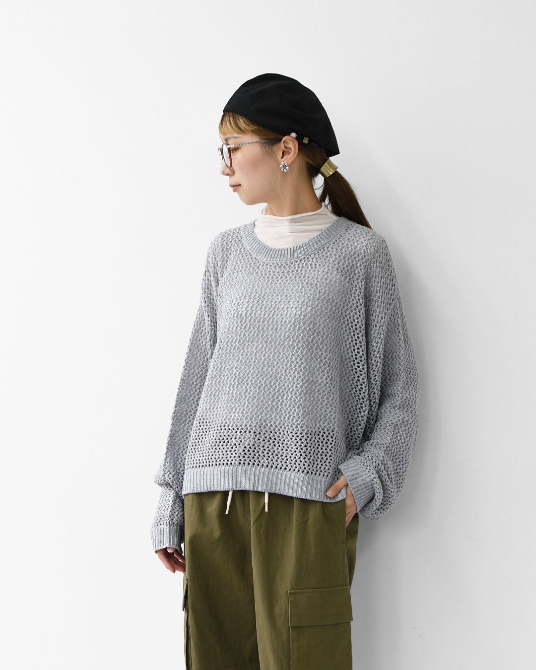 mizuiro ind [ミズイロ インド] mesh crew neck P/O [3-220093] メッシュクルーネックプルオーバー・メッシュニット・鍵編みニット・クルーネック・LADY'S [2025AW]
