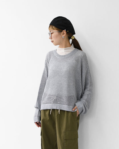 mizuiro ind [ミズイロ インド] mesh crew neck P/O [3-220093] メッシュクルーネックプルオーバー・メッシュニット・鍵編みニット・クルーネック・LADY'S [2025AW]